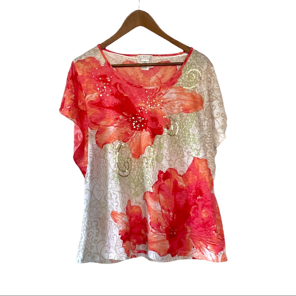 Hannah short sleeved floral embellished top